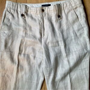 J. Crew pants Women’s 6 linen Beige Tab Button Straight Leg Unlined resort beach